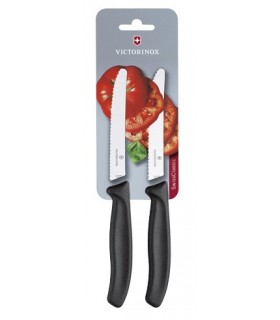 Victorinox 6.7833.b Carte de 2 couteaux de table/tomates, lame crantée 11 cm inox, bout rond, manche polypropylène noir.