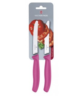 Victorinox 6.7836.l115b Carte de 2 couteaux de table/tomates, lame crantée 11 cm inox, bout rond, manche polypropylène rose