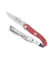 Cdozorme 4930.r Couteau Baroudeur, lame semi-dentée acier X50CrMoV15, manche 12 cm Alu anodisé Rouge