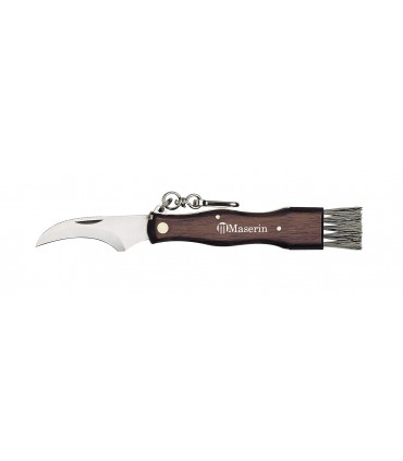 Maserin 6800 Couteau Champignons,  lame inox, manche 11 cm noyer avec brosse en bout et pincettes