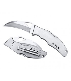 Byrd knife  by07ps Couteau Crossbill , lame Hawkbill semi-dentée acier 8Cr13MoV à cran, profil évidé, manche à trous 12 cm inox