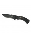 Crossnar 10870 Couteau, lame noire semi-dentée acier 440, manche 12 cm aluminium grillagé, décor araignée