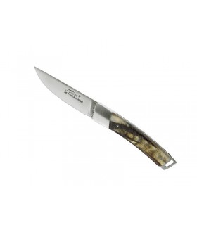 Fontenille Pataud 1791.10 Couteau,  lame mate à cran, acier 14C28N, manche  10 cm corne de bélier bélier