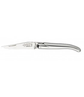 G.David 8108 Couteau,  lame de 7,5 cm acier 12C27, plein manche 8 cm tout inox brillant, ressort guilloché.