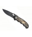Herbertz 201012 Couteau 42501, lame noire à trou acier 420 à cran intérieur, manche 11,5 cm métal, avec clip. Décor araignée.