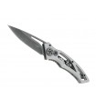 Herbertz 295112 Couteau, lame à trou acier 420 à cran intérieur, manche squelette 12 cm inox décor « engrenages », avec clip.