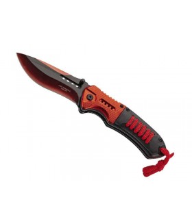 Herbertz 585012 Couteau, lame noir/rouge acier 420 à cran intérieur, manche12 cm abs noir /aluminium rouge et cordon