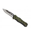 Herbertz 589013 Couteau, lame semi-dentée acier 420 à trou et à cran intérieur, manche  12,5 cm abs vert/noir