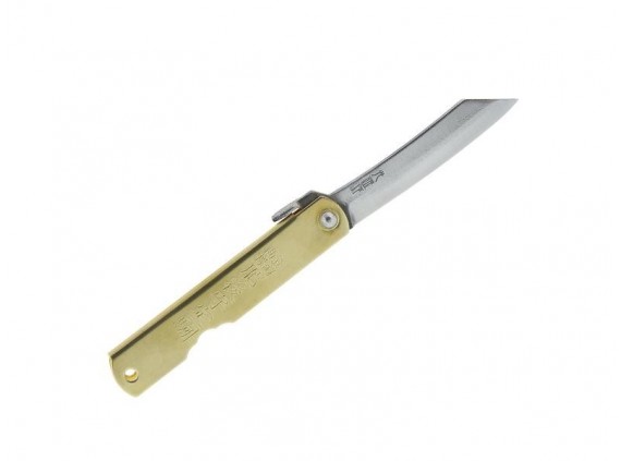 higonokami 916 Couteau lame  acier carbone San Mai Aogami (laminé 3 couches) manche 10 cm   en laiton jaune