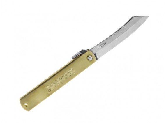 higonokami 917 Couteau  lame  acier carbone San Mai Aogami (laminé 3 couches) manche 12 cm  en laiton jaune