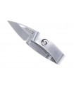 Mcusta mc.83 Couteau Kamon, lame acier AUS 8 à cran int. manche 7,5 cm acier inox - clip/porte-billets, motif  crâne .