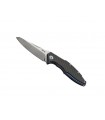 MKM mk.vp01cf Couteau raut, lame acier M390 Bohler, manche 12 cm titan. 6AL4V bleu avec plaq. fib de carbone noir