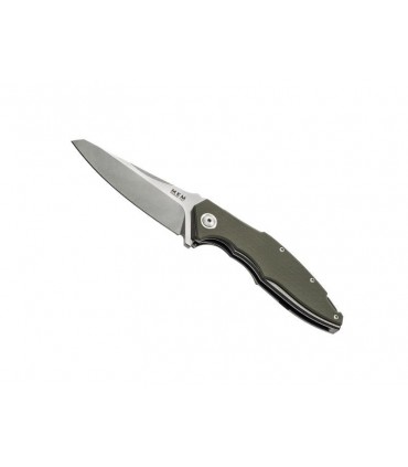 MKM mk.vp01gbgr Couteau raut, lame acier M390 Bohler finition, manche 12 cm titan. 6AL4V gris avec plaq. G10 vert