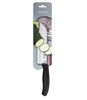 Victorinox 6.8523.17b Couteau Santoku, lame alvéolée 17 cm inox, manche polypropylène noir, sur carte.