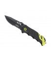Herbertz  528612 Couteau Top collection, lame noire semi-dentée et à trous acier 440, manche 12 cm G10 noir/fluo