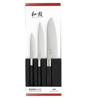 Kaï 67s.310 Coffret 3 couteaux Wasabi black (universel 10 cm et 15 cm, santoku 16,5 cm). Manche  Polypropylène Noir