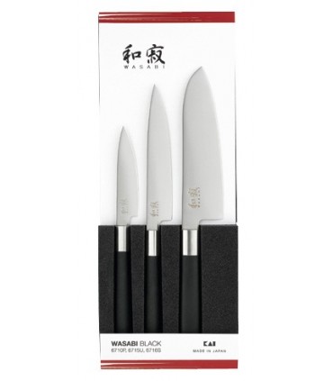 Kaï 67s.310 Coffret 3 couteaux Wasabi black (universel 10 cm et 15 cm, santoku 16,5 cm). Manche  Polypropylène Noir