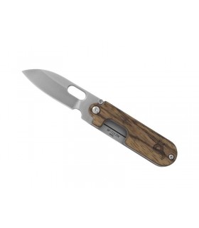 Blackfox bf.719zw Couteau  BEAN GEN2 , tout acier 440C satiné, lame à trou, manche 7,5 cm plaquette bois de zébra au recto