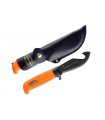 Marttiini 378024 Poignard A dépouiller, lame à depouiller 11 cm inox (recouverte de Martef), manche gomme orange, étui cuir.